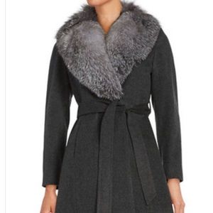 Sofia Cashmere oversized fur collar wrap coat